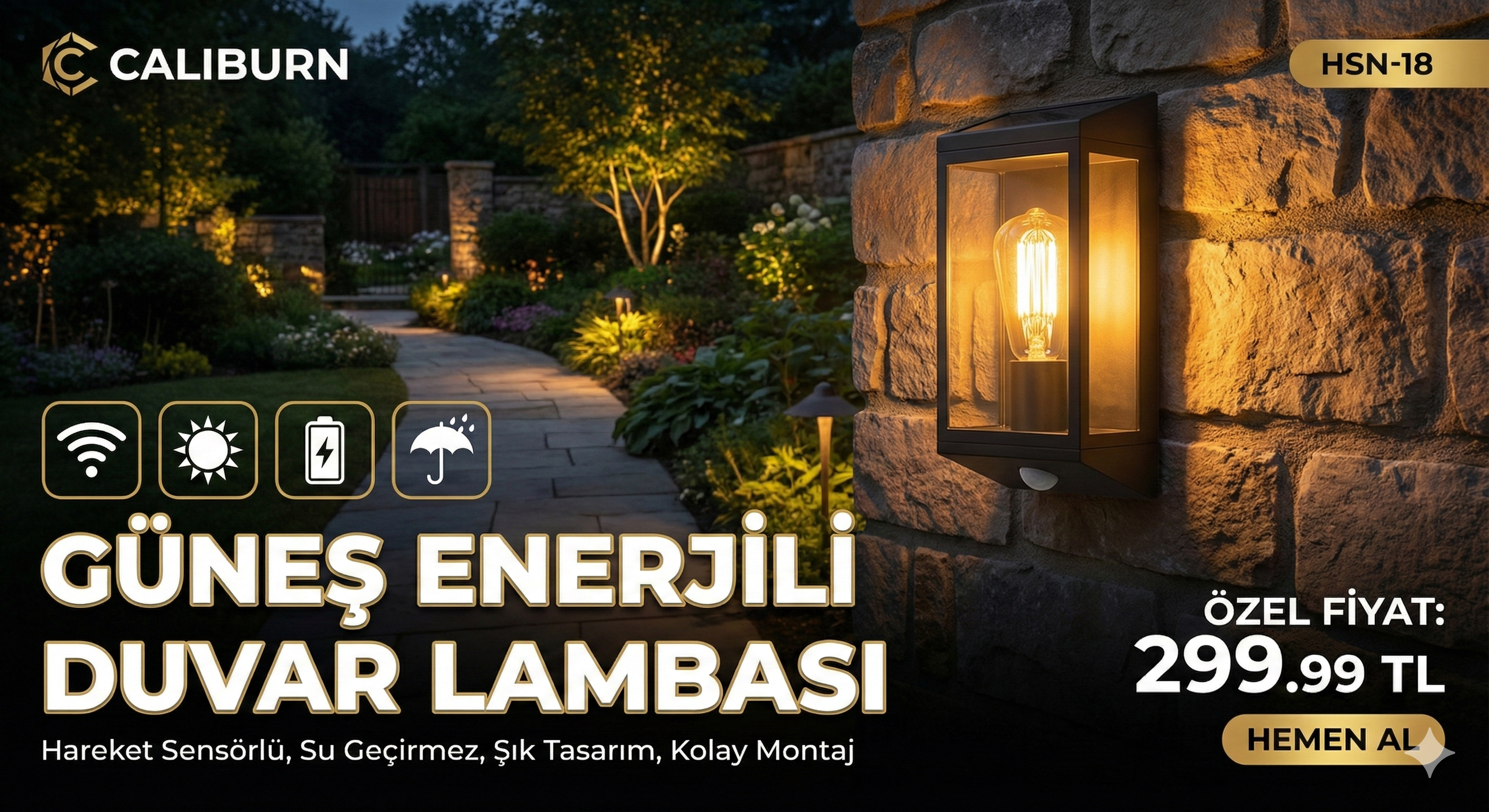 Güneş Enerjili Bahçe Aydınlatması Aplik Dekor Solar Ve Sensörlü Bahçe Balkon ve Garaj Lambası